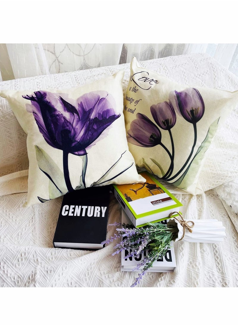 Y&D Cushion Covers Throw Pillow Set of 4, Purple Flower Pattern for Home Sofa Art Living Room Outside Office Decorative with Durable Thick Linen Square 18 x18 inch 45x45cm  - Image 4