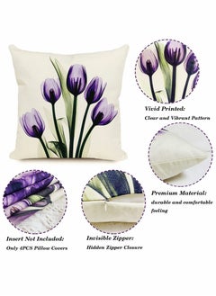 Y&D Cushion Covers Throw Pillow Set of 4, Purple Flower Pattern for Home Sofa Art Living Room Outside Office Decorative with Durable Thick Linen Square 18 x18 inch 45x45cm  - Image 2