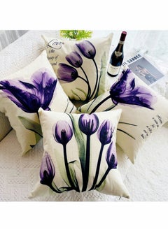 Y&D Cushion Covers Throw Pillow Set of 4, Purple Flower Pattern for Home Sofa Art Living Room Outside Office Decorative with Durable Thick Linen Square 18 x18 inch 45x45cm  - Image 3