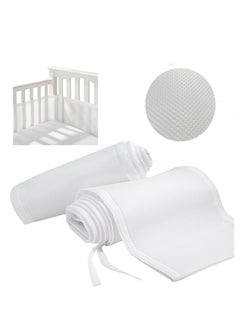 TLAXCA 2PCS Baby Mesh Cot Bed Bumper Adjustable Anti Bumper for Bedroom Crib Rail Cover Protection Fresh Breathing Bedding All Season Cot Liner Set White  - Image 1
