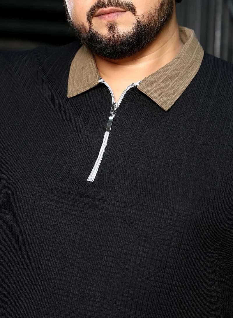 انستافاب بلس تيشيرت بولو رجالي بياقة جاكار مع سحاب نصفي