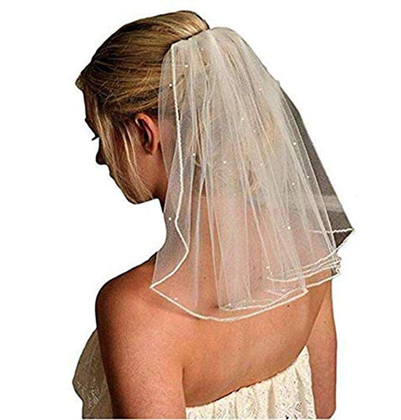 RULTA Women's Short 45cm Wedding Veils with Comb Lace Appliques Beads Bridal Veil(More) (white) - Image 1
