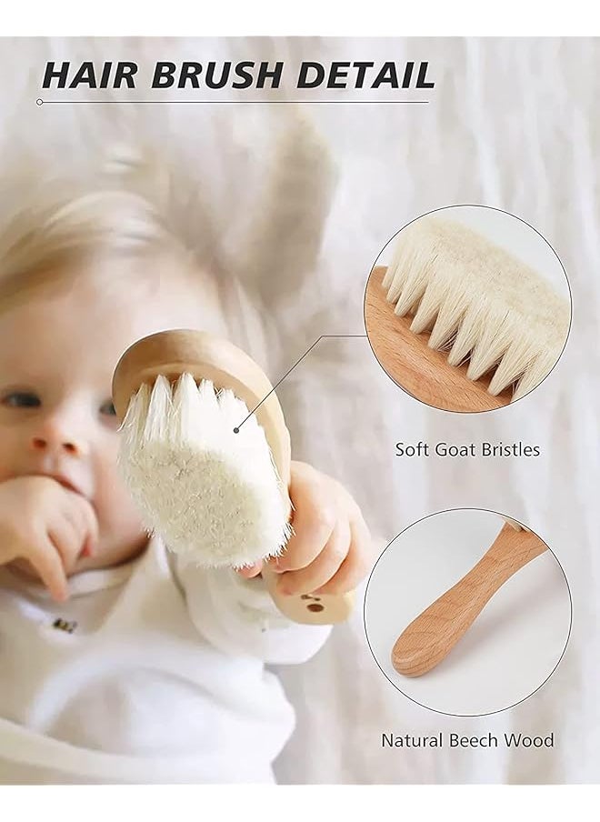 erorex - Baby Hair Brush 2 Pcs Baby Hair Brush With Wooden Handle Natural Soft Goat Bristle Cradle Cap Brush - Image 1