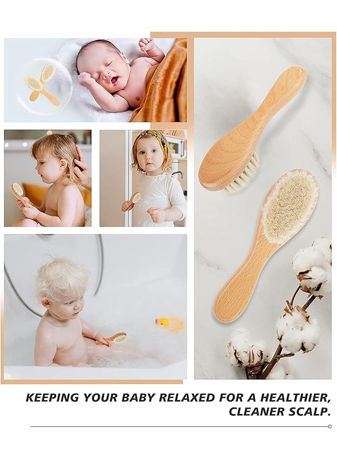 erorex - Baby Hair Brush 2 Pcs Baby Hair Brush With Wooden Handle Natural Soft Goat Bristle Cradle Cap Brush - Image 1