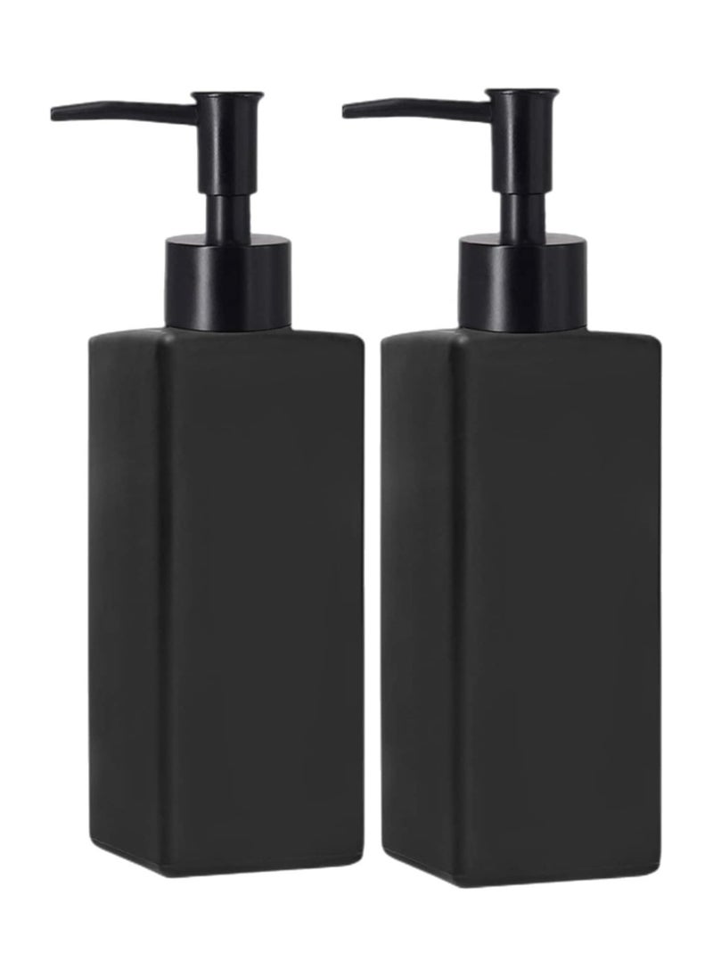 ماركة غير محددة - 2 Pack Glass Soap Dispenser Bottle with Pump , 12 Oz Refillable Liquid Hand Jar Dispenser for Bathroom, Countertop, Kitchen, Laundry Room - Image 1