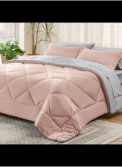 Home of linens 3Pcs Reversible Heavy Comforter Set - 3.6Kgs - Down Alternative Filling - (For Matress 160cm/180cm) - Size (230cm x 240cm) + 2 Pillow Case Covers (50cm x 70cm) - Peach x Grey  - Image 1