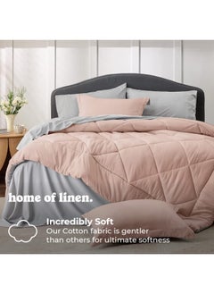 Home of linens 3Pcs Reversible Heavy Comforter Set - 3.6Kgs - Down Alternative Filling - (For Matress 160cm/180cm) - Size (230cm x 240cm) + 2 Pillow Case Covers (50cm x 70cm) - Peach x Grey  - Image 2