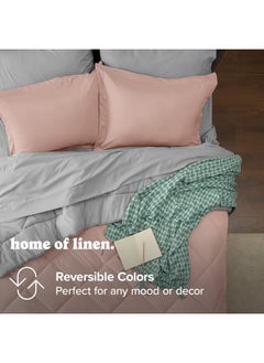 Home of linens 3Pcs Reversible Heavy Comforter Set - 3.6Kgs - Down Alternative Filling - (For Matress 160cm/180cm) - Size (230cm x 240cm) + 2 Pillow Case Covers (50cm x 70cm) - Peach x Grey  - Image 3