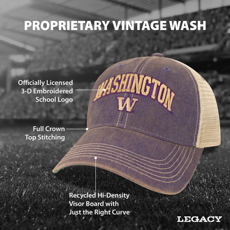 Legacy NCAA Officially Licensed Baseball Hat, Washington Huskies, Lightweight Cap for Men & Women, Old Favorite Trucker Adjustable (OFA), Purple Trucker, One Size Fits Most, Snapback Closure - Image 3