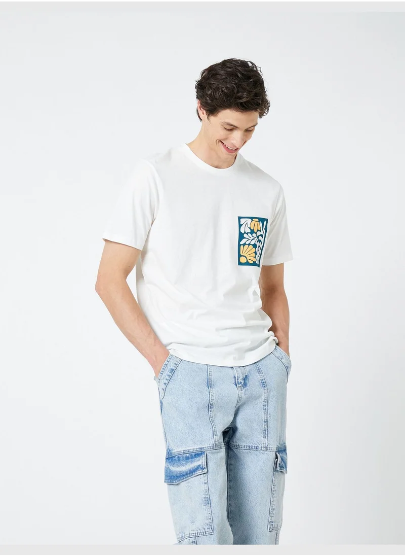 كوتون Leaf Printed T-Shirt Crew Neck Short Sleeve Cotton