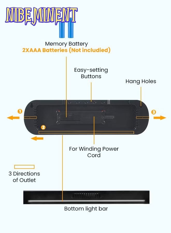 NIBEMINENT ساعة رقمية LED، ساعة حائط رقمية مع جهاز تحكم عن بعد، أضواء جو RGB مع 8 ألوان ليلية قابلة للتعديل، إنذارات مزدوجة، درجة الحرارة للغرفة (برتقالي) - Image 5