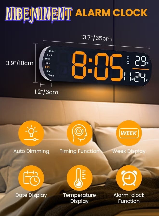NIBEMINENT ساعة رقمية LED، ساعة حائط رقمية مع جهاز تحكم عن بعد، أضواء جو RGB مع 8 ألوان ليلية قابلة للتعديل، إنذارات مزدوجة، درجة الحرارة للغرفة (برتقالي) - Image 2