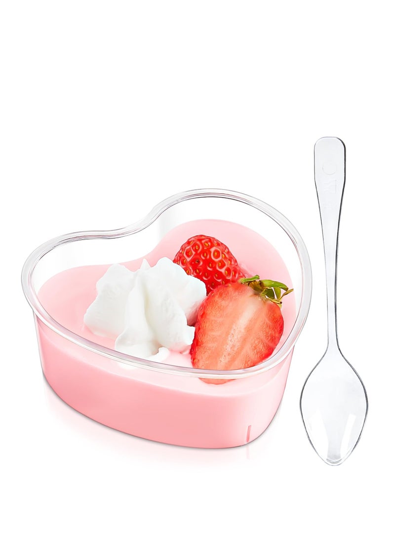 SYOSI Heart Shaped Dessert Cups with Lids and Spoons, 5 oz Mini Dessert Shooter Cups Cute Plastic Parfait Cups for Valentine's Day Party Wedding Serving Cheesecake Mousse Pudding (50 Pack) - Image 1