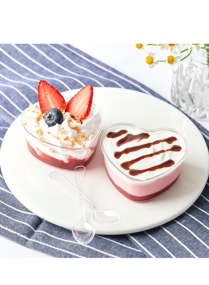 SYOSI Heart Shaped Dessert Cups with Lids and Spoons, 5 oz Mini Dessert Shooter Cups Cute Plastic Parfait Cups for Valentine's Day Party Wedding Serving Cheesecake Mousse Pudding (50 Pack) - Image 3