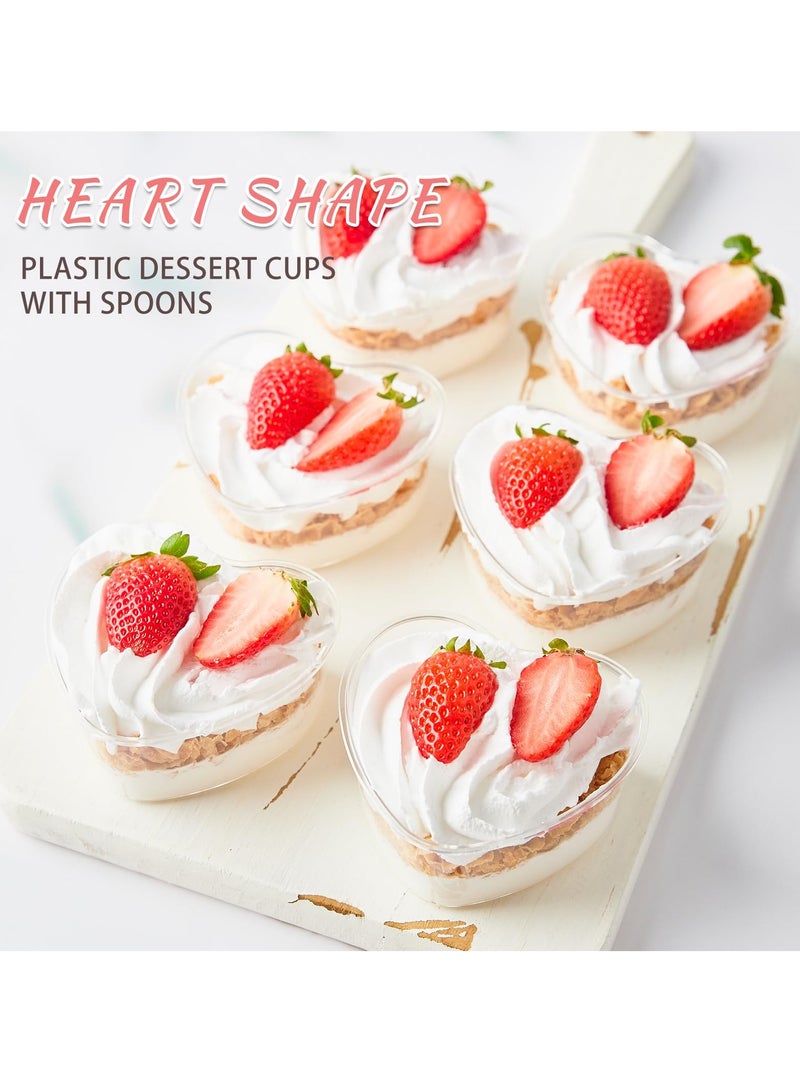 SYOSI Heart Shaped Dessert Cups with Lids and Spoons, 5 oz Mini Dessert Shooter Cups Cute Plastic Parfait Cups for Valentine's Day Party Wedding Serving Cheesecake Mousse Pudding (50 Pack) - Image 2