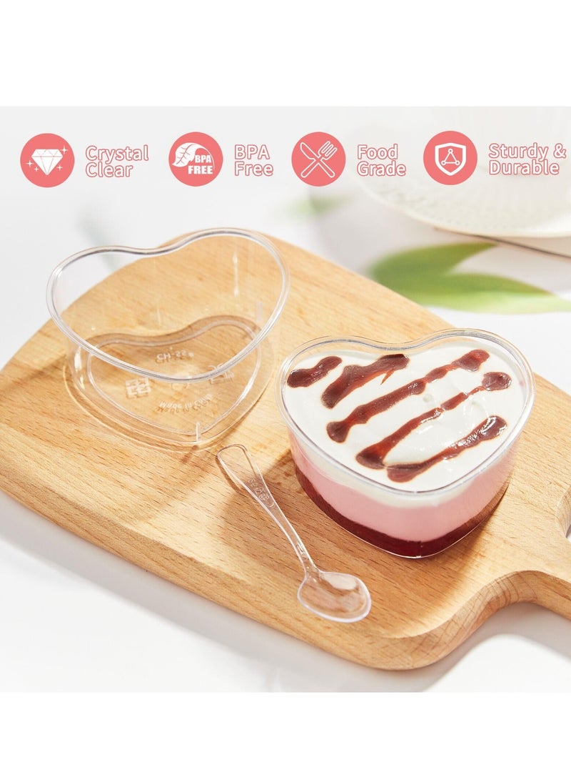 SYOSI Heart Shaped Dessert Cups with Lids and Spoons, 5 oz Mini Dessert Shooter Cups Cute Plastic Parfait Cups for Valentine's Day Party Wedding Serving Cheesecake Mousse Pudding (50 Pack) - Image 4