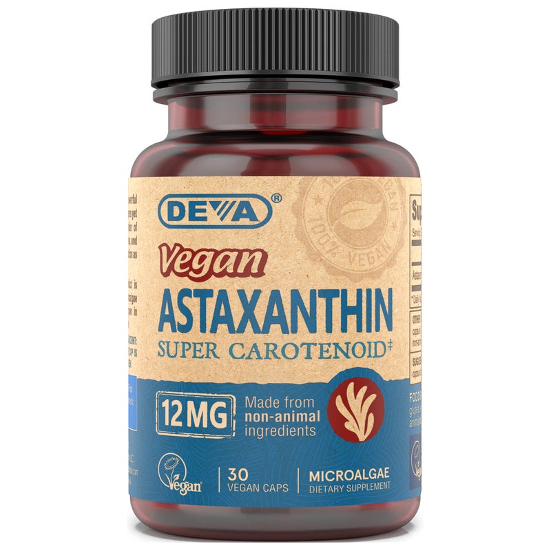 Deva Nutrition Vitamins Astaxanthin 12mg Vegan Made from Haematococcus Pluvialis Microalgae 30 Capsules 1Pack