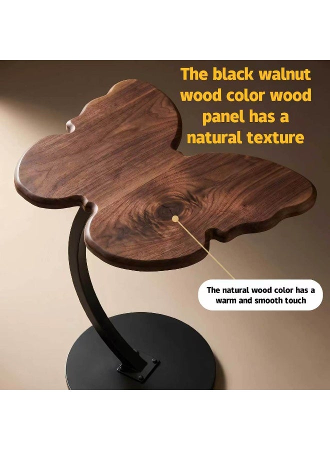 Vintage Wood Grain Butterfly Side Table Curved Black Iron Support Small Corner Table Space Saving Sofa Side Table Bedside Drink Display Table for Living Room Bedroom Balcony - Image 4
