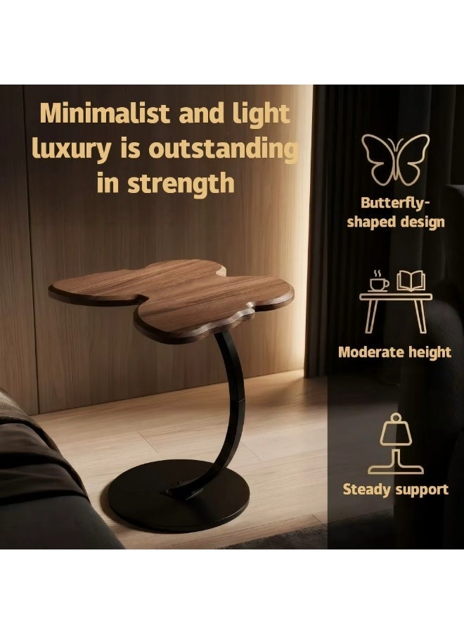Vintage Wood Grain Butterfly Side Table Curved Black Iron Support Small Corner Table Space Saving Sofa Side Table Bedside Drink Display Table for Living Room Bedroom Balcony - Image 5
