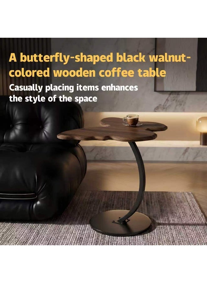 Vintage Wood Grain Butterfly Side Table Curved Black Iron Support Small Corner Table Space Saving Sofa Side Table Bedside Drink Display Table for Living Room Bedroom Balcony - Image 2