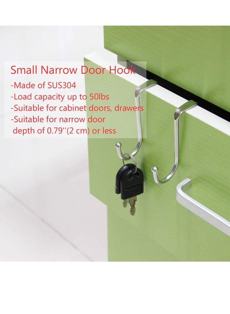 Over Cabinet Drawer Double Hooks 4 Pack  304 Stainless Steel Multiple Use Narrow Door Hook for Kitchen Bathroom Drawer Cabinet Door to Hang Bags Towels Coat - Image 3