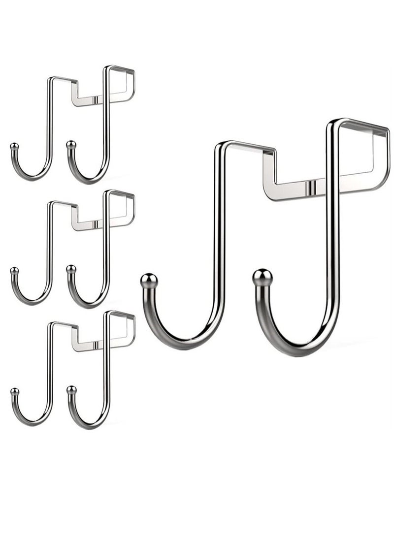 Over Cabinet Drawer Double Hooks 4 Pack  304 Stainless Steel Multiple Use Narrow Door Hook for Kitchen Bathroom Drawer Cabinet Door to Hang Bags Towels Coat - Image 1