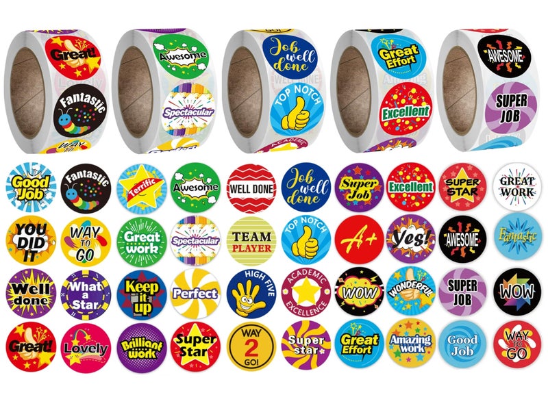 STORE 2508 Store2508 Reward Stickers Roll for Kids Teachers 1 Inch Motivation Stickers for School Classroom Homework Charts (Set K (4 Rolls)) - Image 1