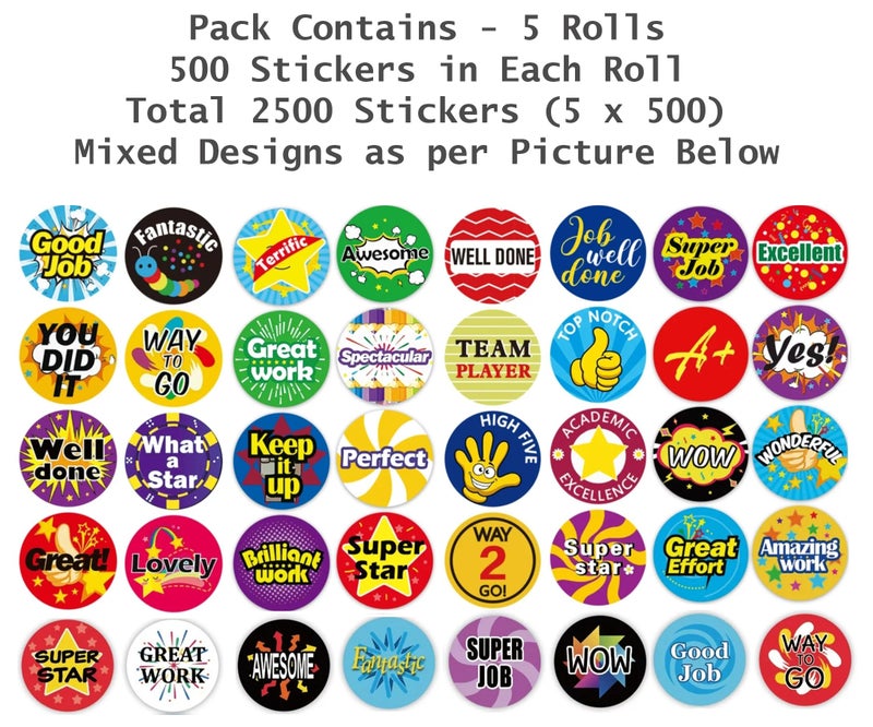 STORE 2508 Store2508 Reward Stickers Roll for Kids Teachers 1 Inch Motivation Stickers for School Classroom Homework Charts (Set K (4 Rolls)) - Image 2