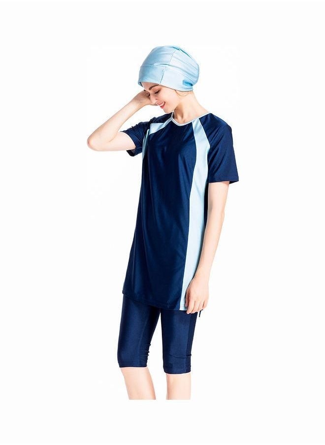 NADANBAO Short Sleeve 3-Piece Contrast Swimwear Set With Cap - Image 2