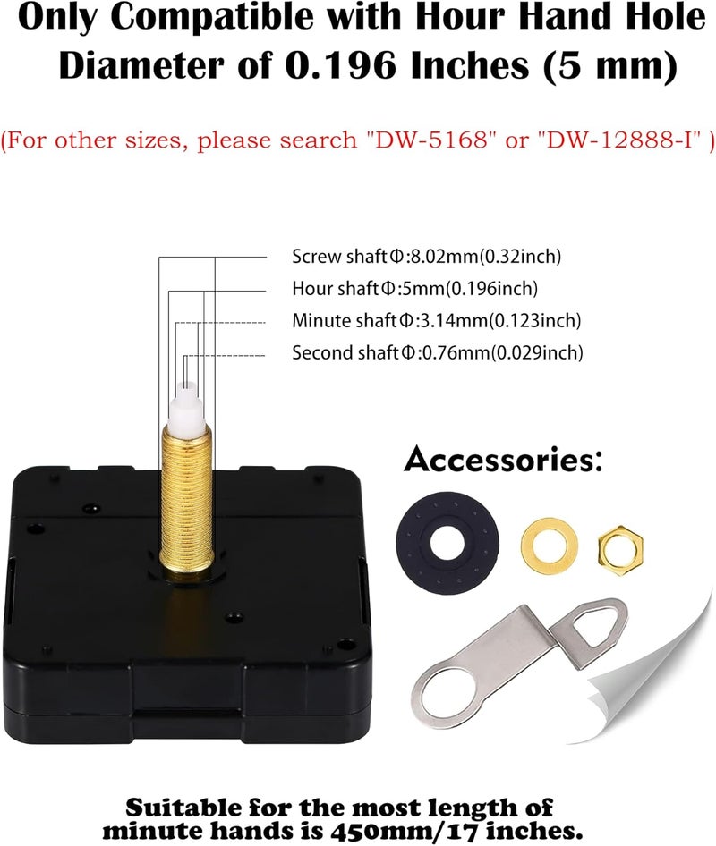DEEWISH Revolutionizing Long Shaft Clock Mechanism Repair: The DW-1688 Series Quartz Movement, Your Solution to a High-Torque, Battery-Operated, Silent Sweeping Clock(28mm, no Clock Hands) - Image 5