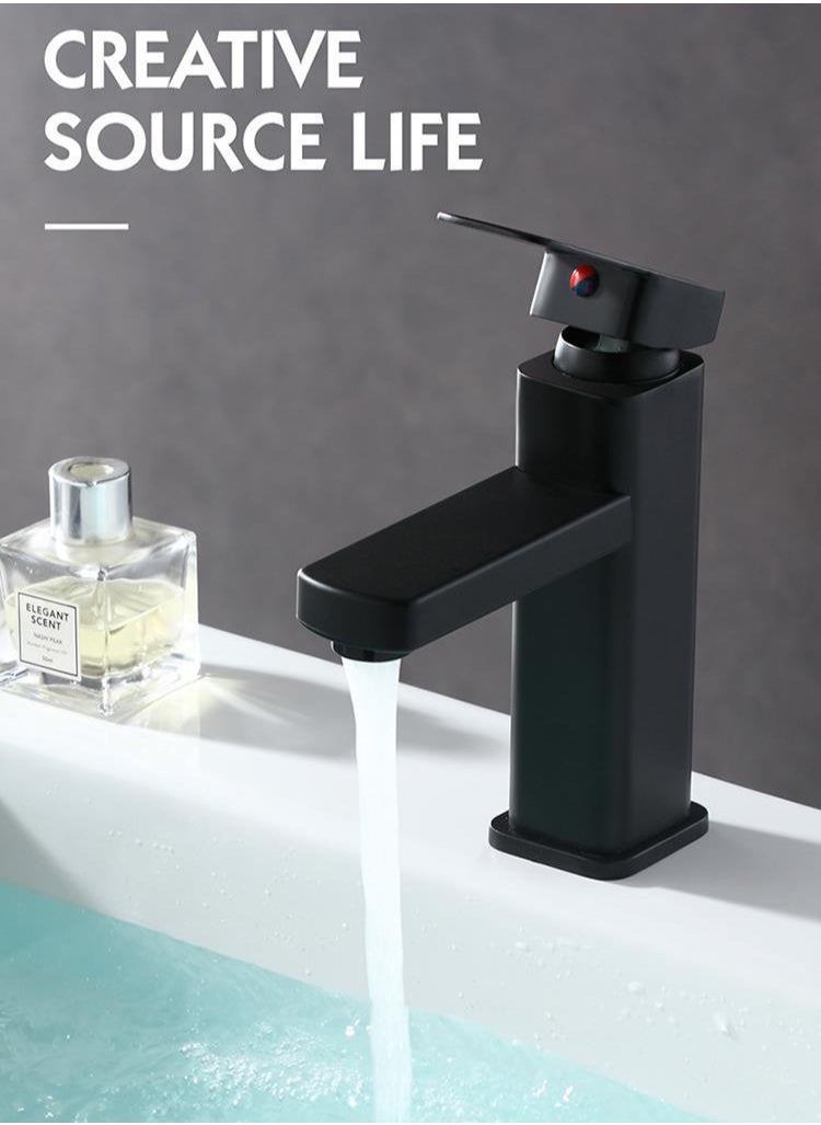 JSDUN Stainless Steel Faucet Suitable for Kitchen, Bathroom, Hot and Cold Water Wash Basin, Household Single Hole Basin, Black  - Image 2