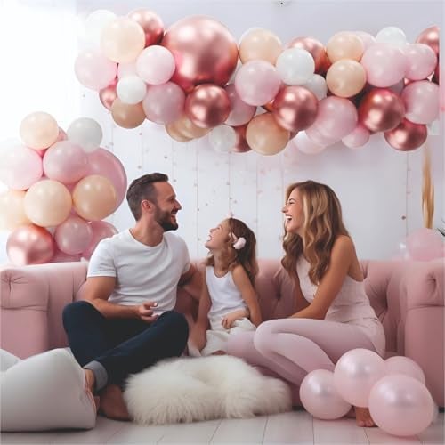 YOURS DECOR Happy Birthday Balloons Decoration Kit - 61 Pcs Pink, Peach & Rose Gold Balloon Garland Set Birthday Decoration | Birthday Party Decoration Set for Celebrations for Kids & Girls - Image 4