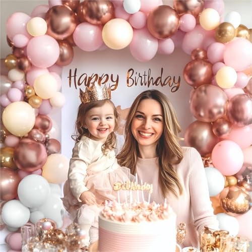 YOURS DECOR Happy Birthday Balloons Decoration Kit - 61 Pcs Pink, Peach & Rose Gold Balloon Garland Set Birthday Decoration | Birthday Party Decoration Set for Celebrations for Kids & Girls - Image 5