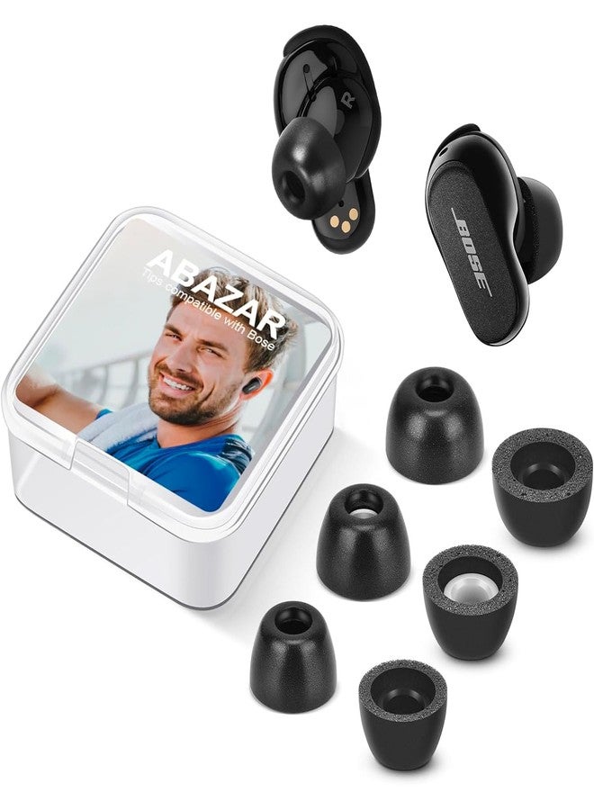 ABAZAR Memory Foam Tips for Bose QuietComfort Earbuds II & Ultra Earbuds - Anti-Slip, Pain-Free Replacement, Noise-Reducing, Fit in Charging Case, 3 Pairs (S/M/L)