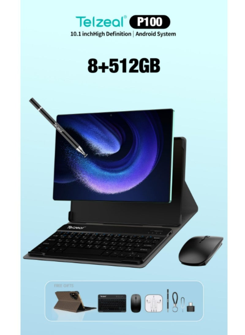 تلزيل جهاز لوحي P100 بشاشة 10.1 بوصة، يعمل بنظام أندرويد 13، مزود بشبكة واي فاي 5G، وشريحتي اتصال، وذاكرة وصول عشوائي (RAM) سعة 8 جيجابايت، وذاكرة قراءة فقط (ROM) سعة 512 جيجابايت، وبطارية عالية السعة 8000 مللي أمبير/ساعة، ولوحة مفاتيح وماوس لاسلكيين، باللون الأخضر - Image 5