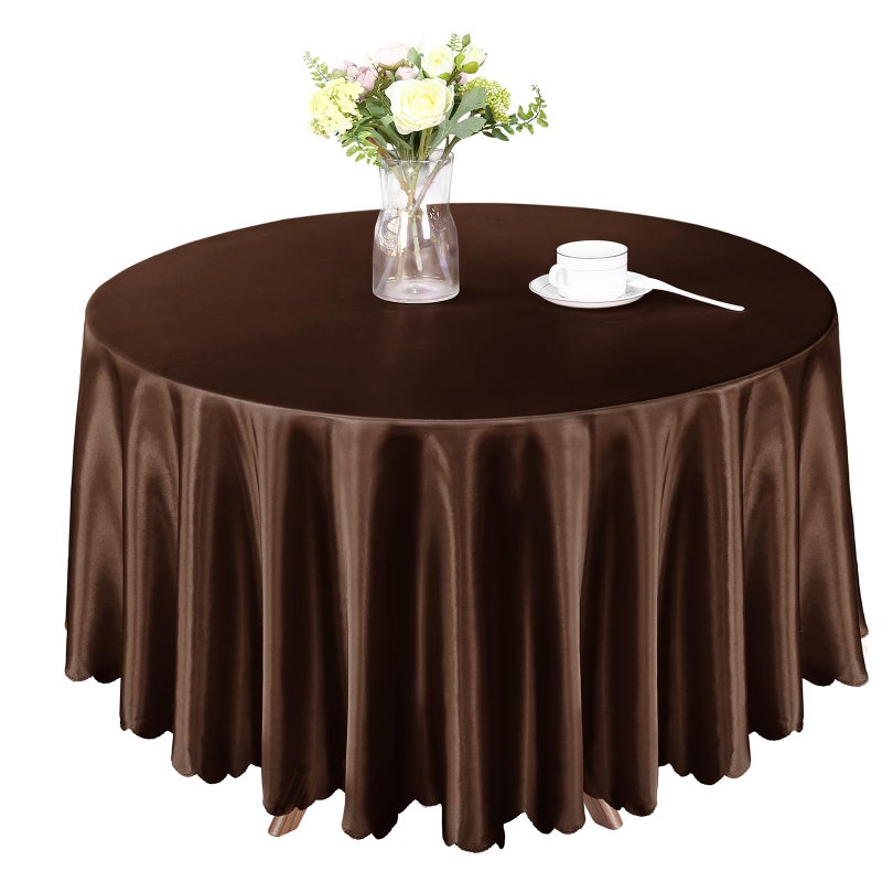 Homiest 1 Pack 84 Inch 7ft Round Tablecloth Satin Table Cover Dark Brown Table Cloth Overlay Bright Table Decorations Silky Satin Dining Table Cloths for Wedding Reception Graduation Banquet - Image 2