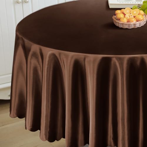 Homiest 1 Pack 84 Inch 7ft Round Tablecloth Satin Table Cover Dark Brown Table Cloth Overlay Bright Table Decorations Silky Satin Dining Table Cloths for Wedding Reception Graduation Banquet - Image 3