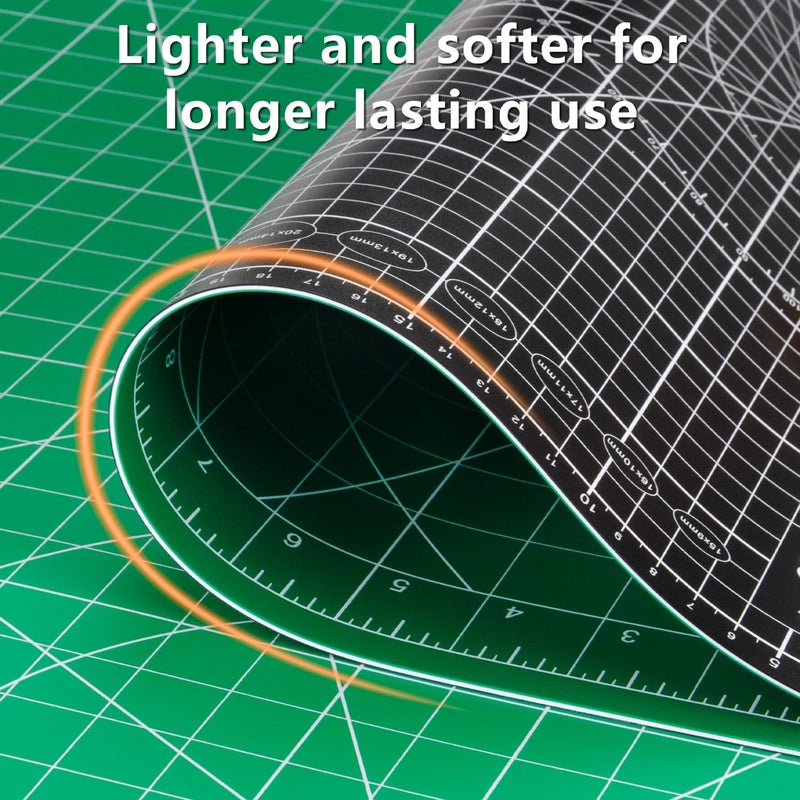 ArtAt Self Healing Cutting Mat: 12inch x 18inch Double Sided 5-Ply Fabric Cutting Mat for Sewing, Quilting & Arts & Crafts - Gridded Rotary Cutting Board Mat in Green/Black. - Image 5