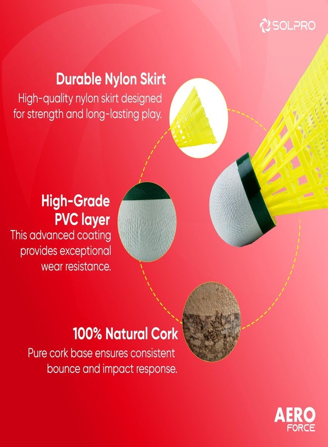 Solpro Aero Force Nylon Badminton Shuttlecock | Pack of 6 | Durable Slow Speed Shuttle for Training, Practice & Recreational Games, Stable Flight & Long-Lasting Performance - Image 2