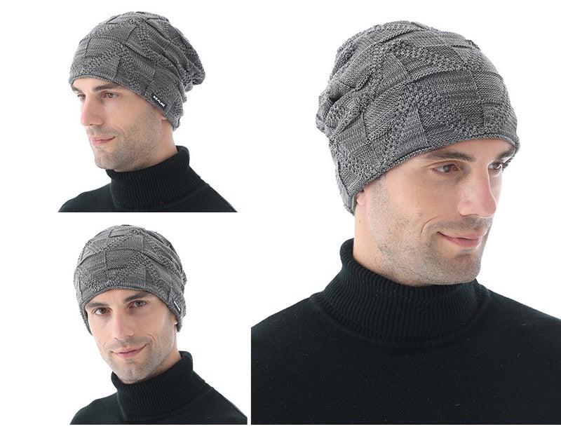 Beanie Set Men Winter High Grade  Fleece Lined Skullcap Crossborder Hat - Image 3