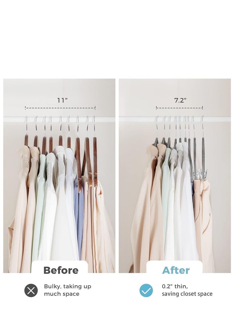 KASTWAVE DAY Velvet Skirt Hangers 20 Pack, Gray Velvet Hangers with Adjustable Clips, Space Saving Slim Velvet Pant Hangers, Heavy Duty Shorts Hangers, Non Slip Clip Hangers for Pants, Skirts, Shorts  - Image 5