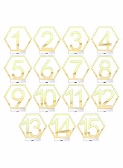 15 Pieces Table Numbers 1-15 Wedding Acrylic Table Numbers Hexagon Hollow Out Table Number