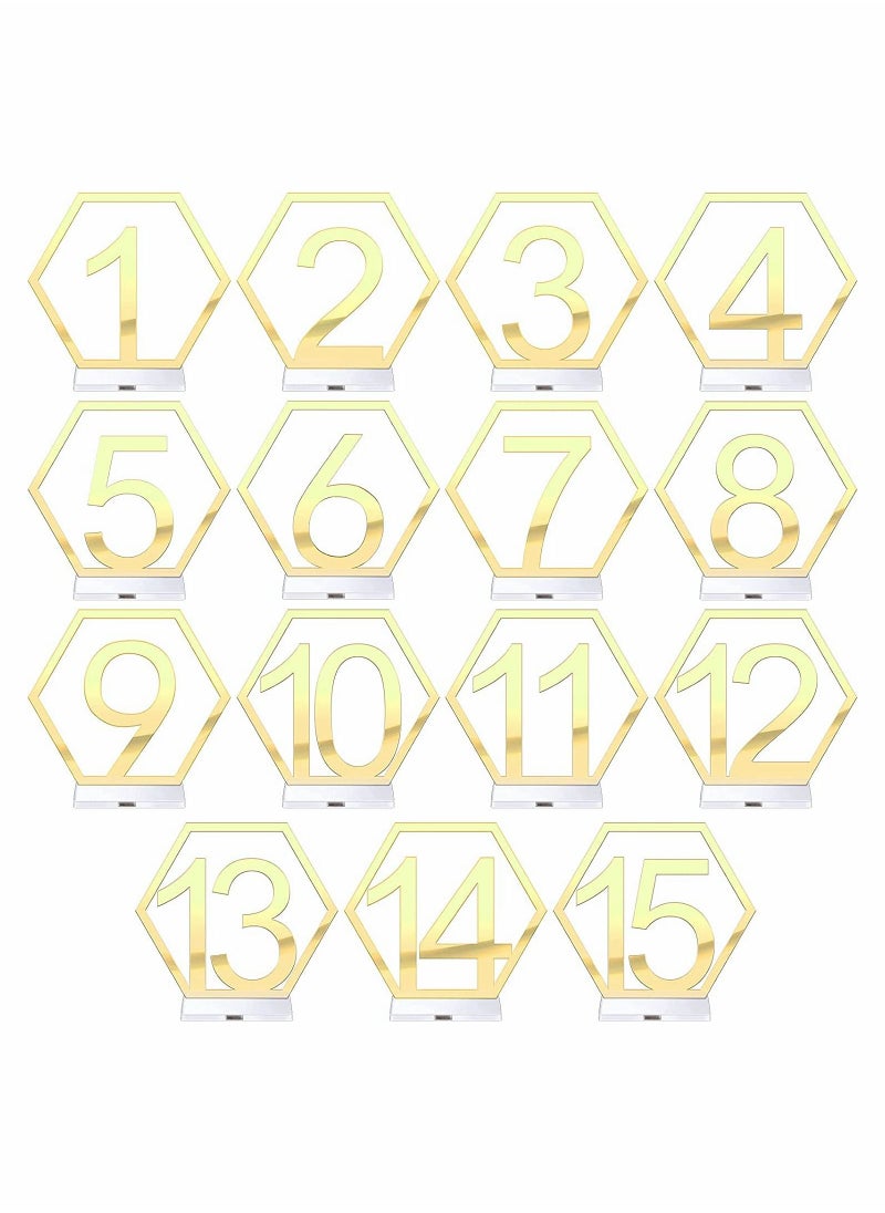 KASTWAVE - 15 Pieces Table Numbers 1-15 Wedding Acrylic Table Numbers Hexagon Hollow Out Table Number - Image 1