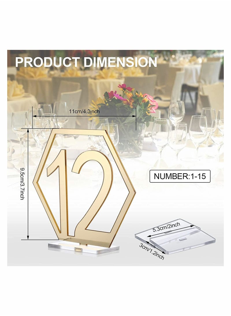 KASTWAVE - 15 Pieces Table Numbers 1-15 Wedding Acrylic Table Numbers Hexagon Hollow Out Table Number - Image 1