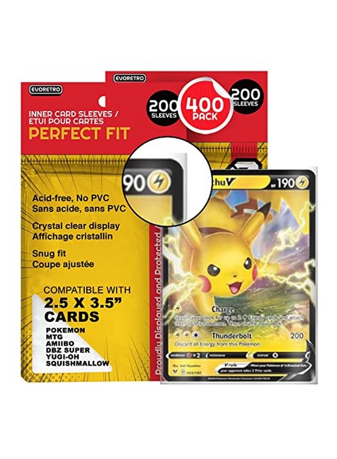 EVORETRO 400 Perfect Fit Sleeves Pokemon Card Sleeves Mtg Inner Sleeves Compatible With Yugioh Amiibo Lorcana One Piece Dragon Ball Z Super. 2.5" X 3.5" Double Sleeve Inner Card Sleeves - Image 1