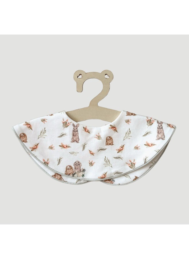 Premium Cotton Baby Bib with Fluffy Bunny Design - Soft Adjustable Drool Bib, Rolled Edge for Elegant Protection - Image 2