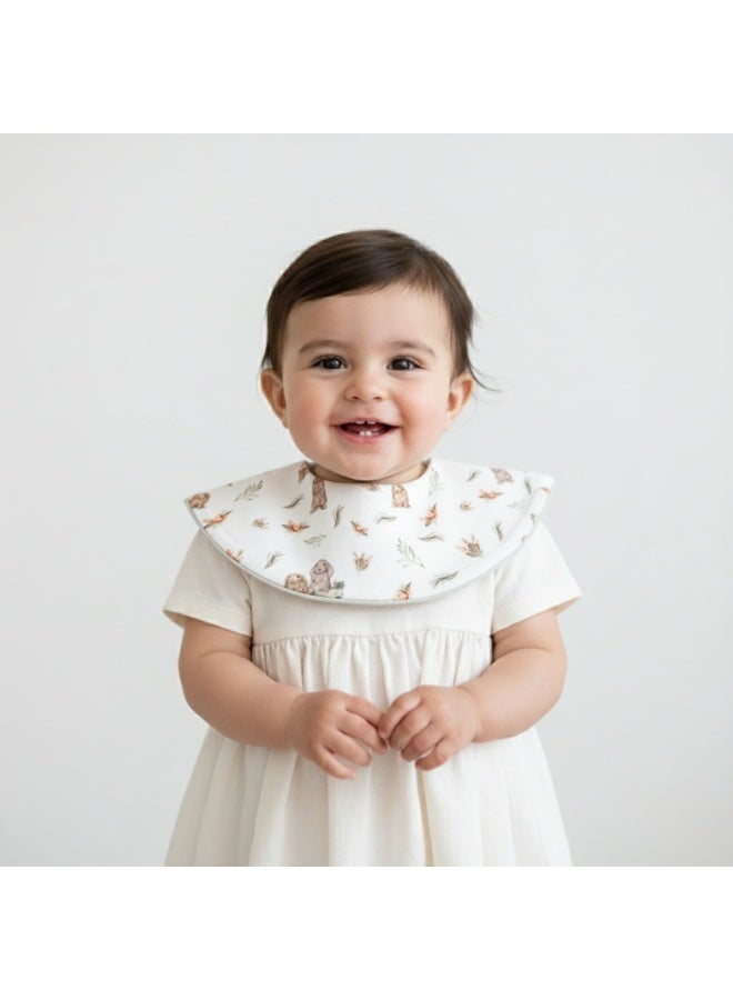 Premium Cotton Baby Bib with Fluffy Bunny Design - Soft Adjustable Drool Bib, Rolled Edge for Elegant Protection - Image 1