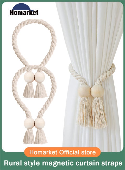 2PCS Magnetic Curtain Tie Backs, Tie Backs for Curtains, Curtain Tie Backs with Strong Magnet, Modern Simple Style Curtain Holdbacks for Thin or Thick Home Office Window Drapery (Beige)