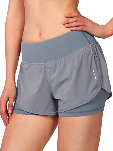 Soothfeel Women's 2 in 1 Running Shorts Workout Athletic Gym Yoga Shorts for Soothfeel Women with Phone Pockets Light Grey - Image 3