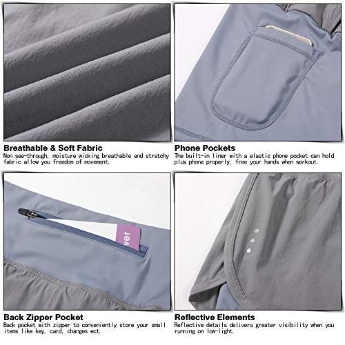 Soothfeel Women's 2 in 1 Running Shorts Workout Athletic Gym Yoga Shorts for Soothfeel Women with Phone Pockets Light Grey - Image 4